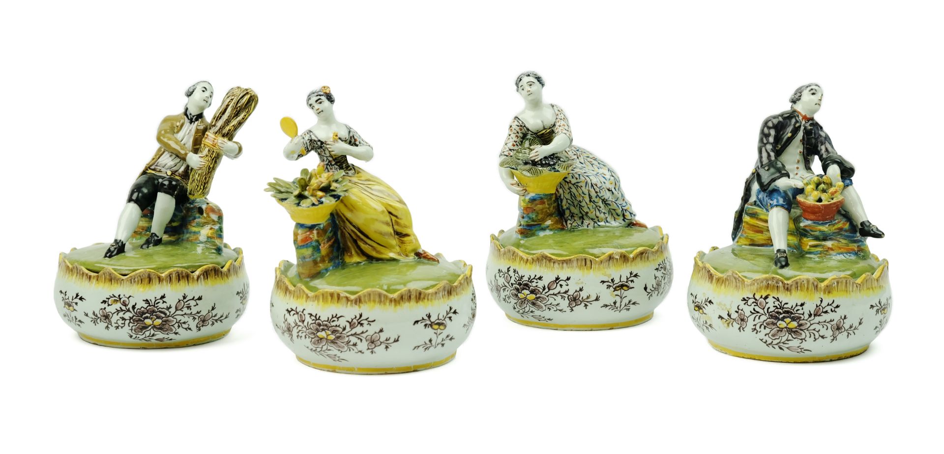 Four Delft polychrome pottery lidded dishes with figures 'The Four Seasons' - Bild 3 aus 9