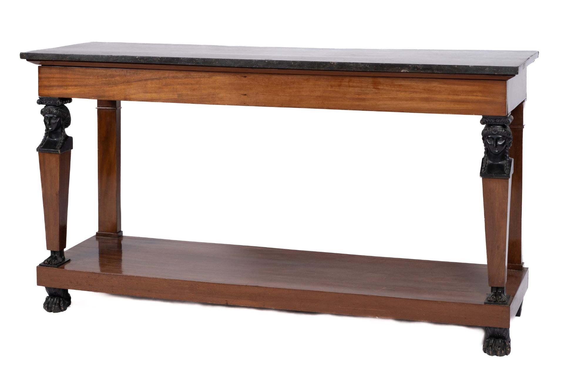 A large Dutch mahogany and ebonised console table