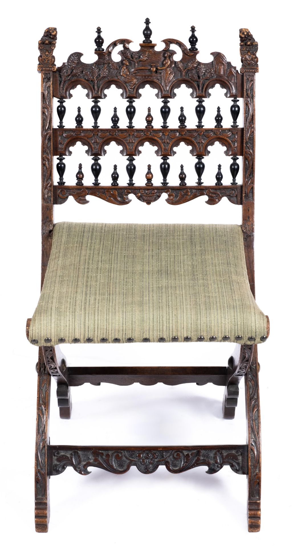 A Dutch carved walnut and ebonised folding chair 'kerkstoel' - Image 2 of 5