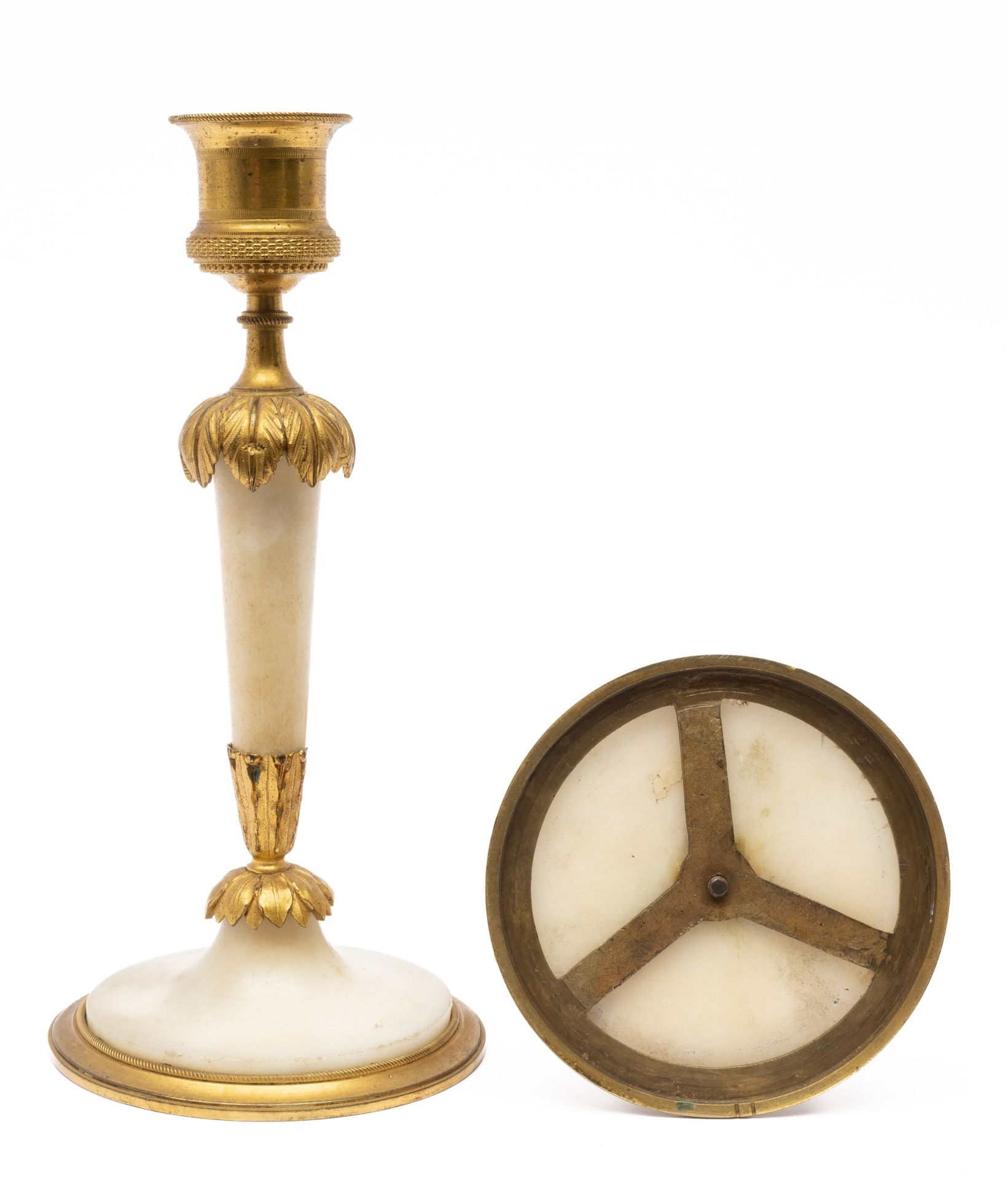 A pair of Louis XVI ormolu and alabaster candlesticks - Image 3 of 3