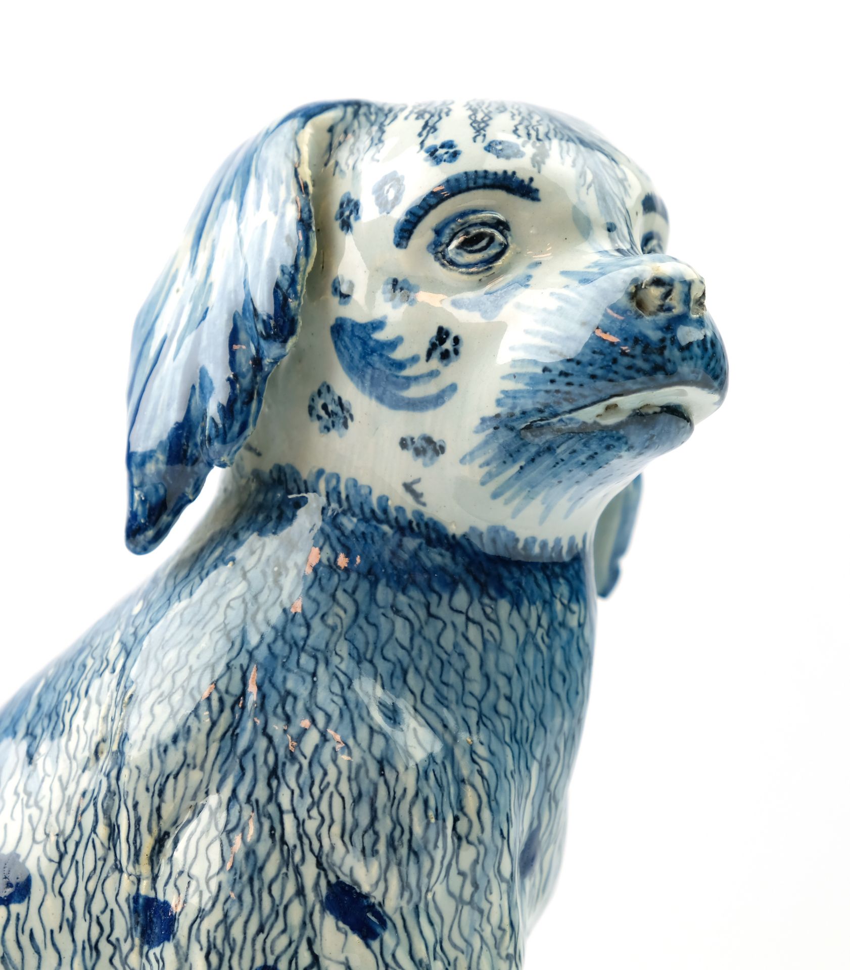A large Delft pottery figure of a sitting dog - Image 7 of 7