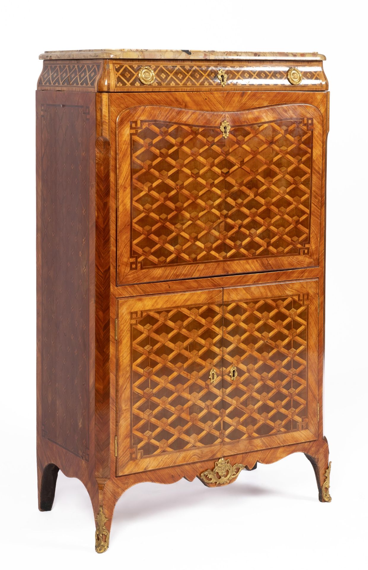 A Dutch ormolu-mounted rosewood, sycamore, satinwood and amaranth parquetry secrétaire à abattant - Image 2 of 4