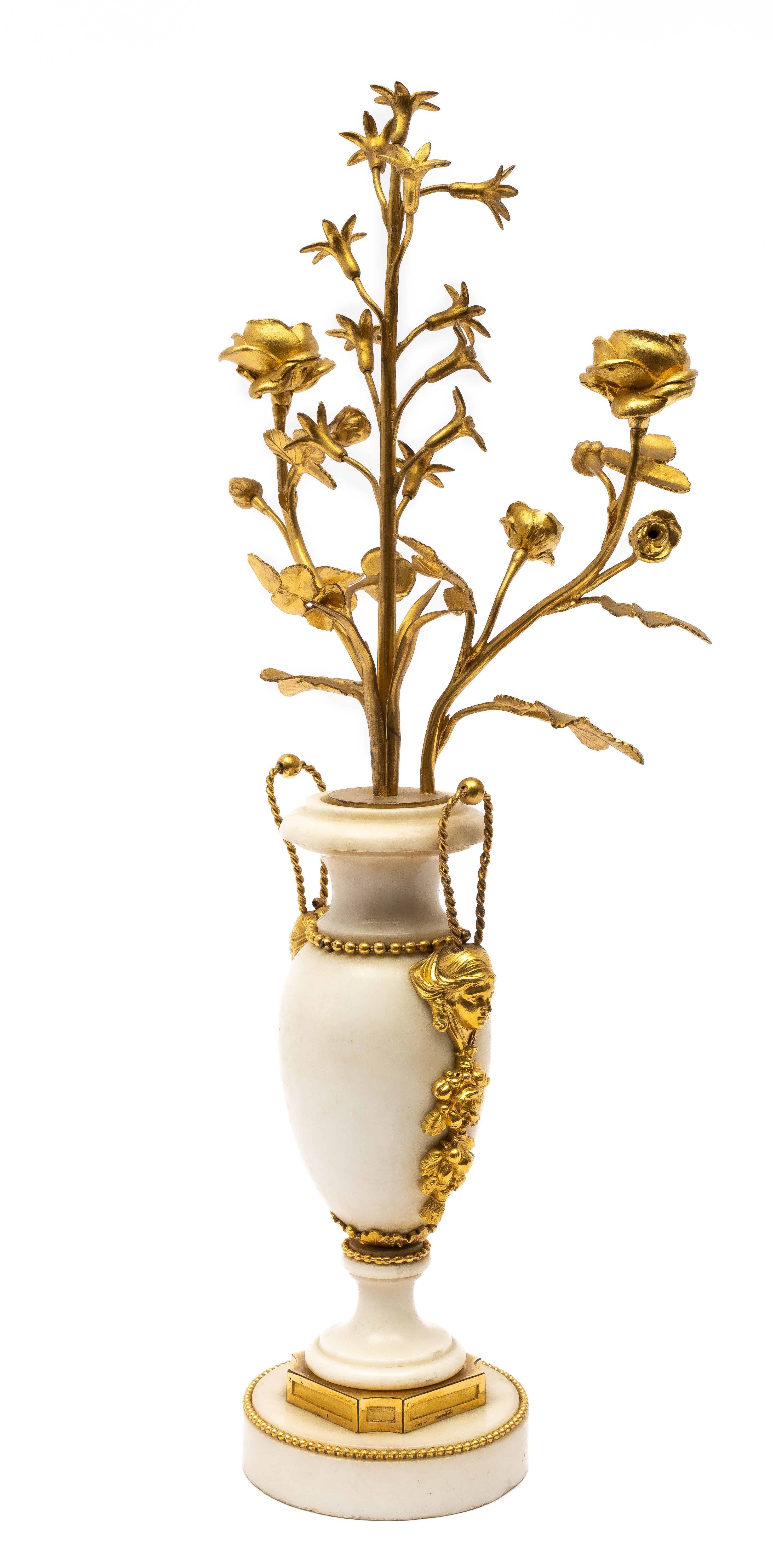 A pair of French ormolu-mounted white marble two-branch candelabra - Image 2 of 4