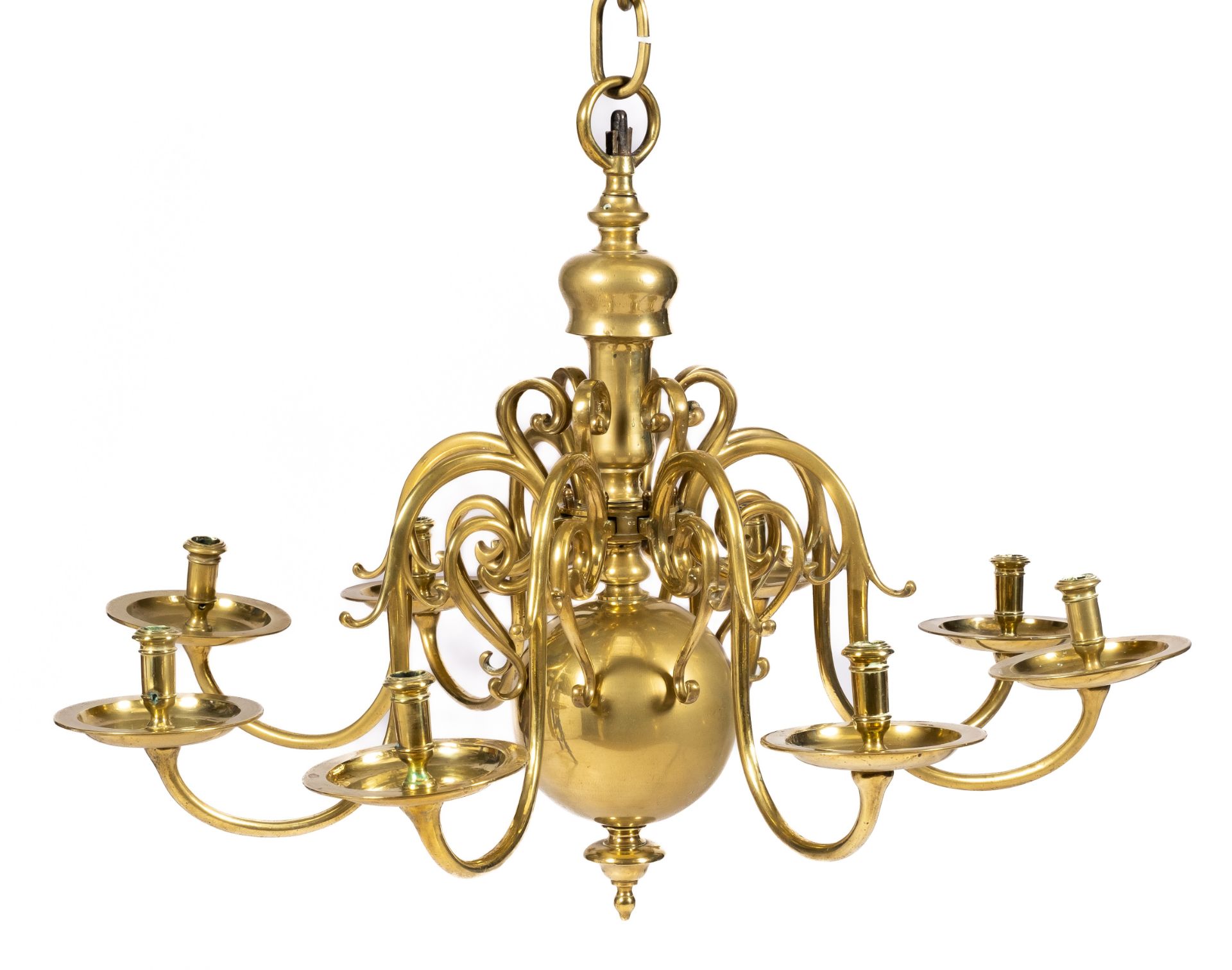 A Dutch brass eight-light chandelier
