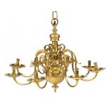 A Dutch brass eight-light chandelier