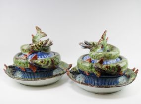 A pair of Delft pottery polychrome fish tureens 'snoeck terrines'