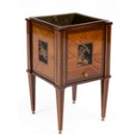 A Dutch satinwood, mahogany, sycamore and black and gilt japanned tea stove