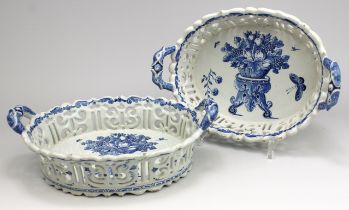 A pair of Delft pottery blue and white baskets
