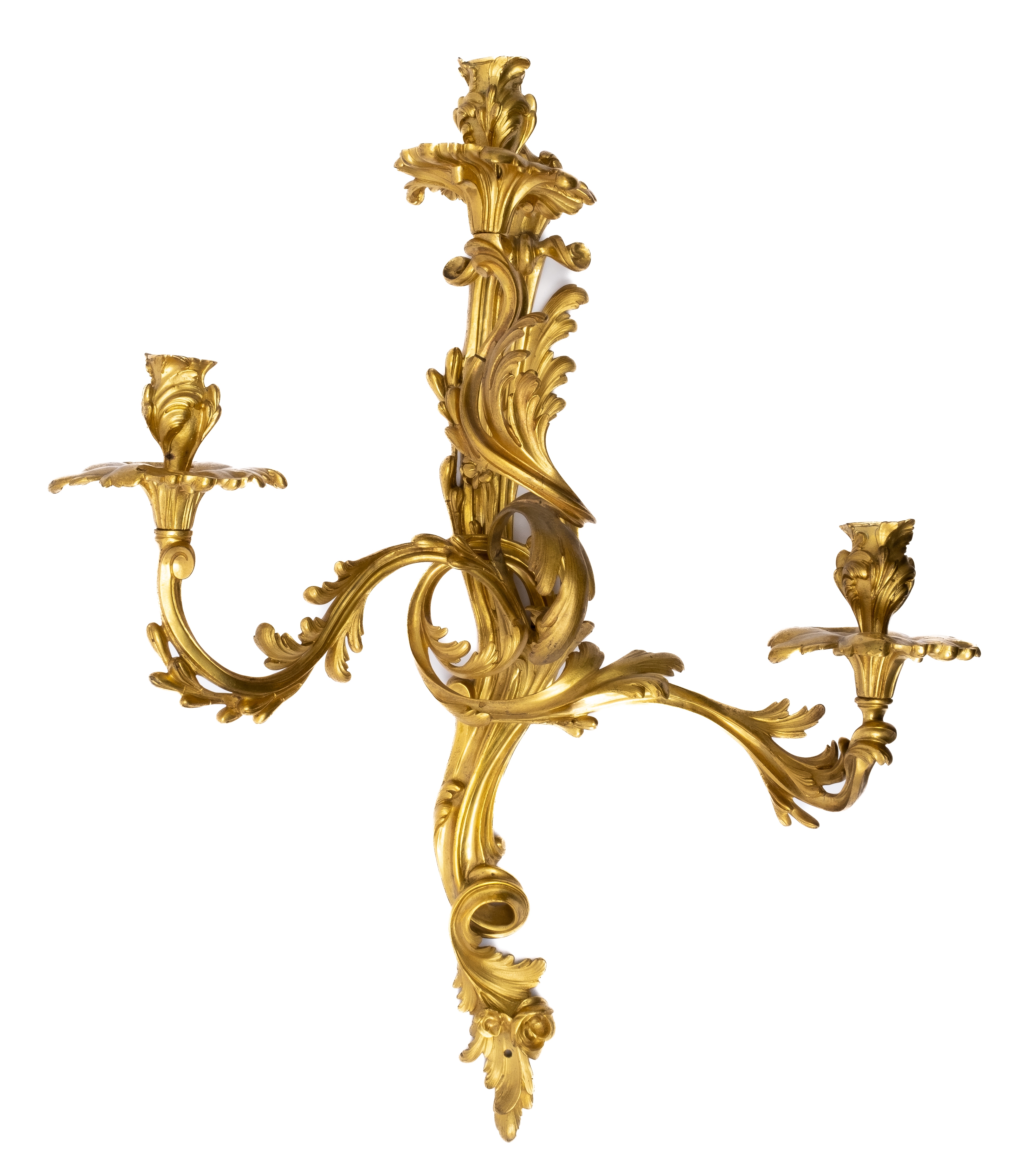 A pair of French ormolu three-light wall appliques - Image 2 of 6