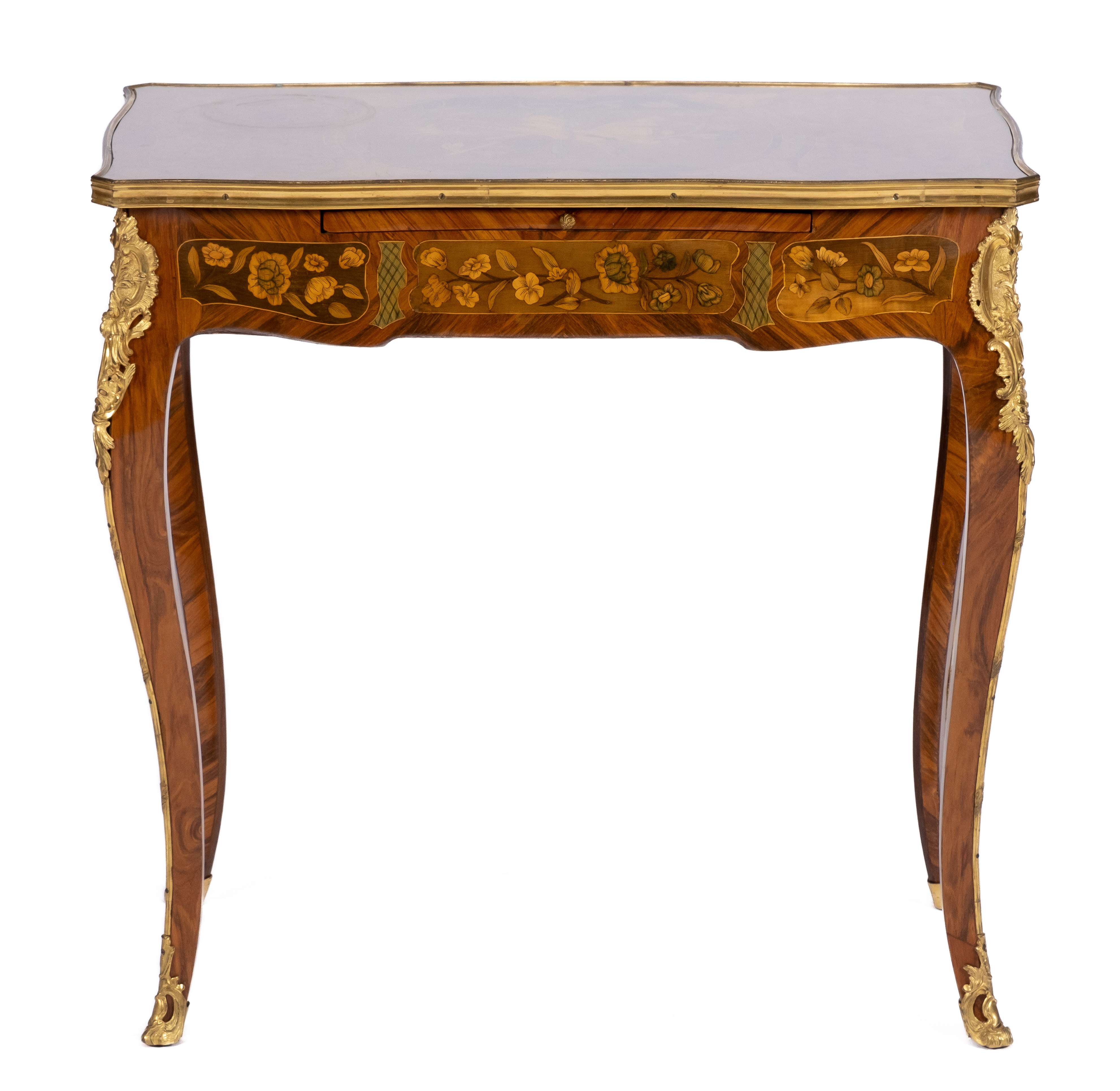 A Louis XV ormolu-mounted kingwood, sycamore and fruitwood marquetry table de salon - Image 2 of 4