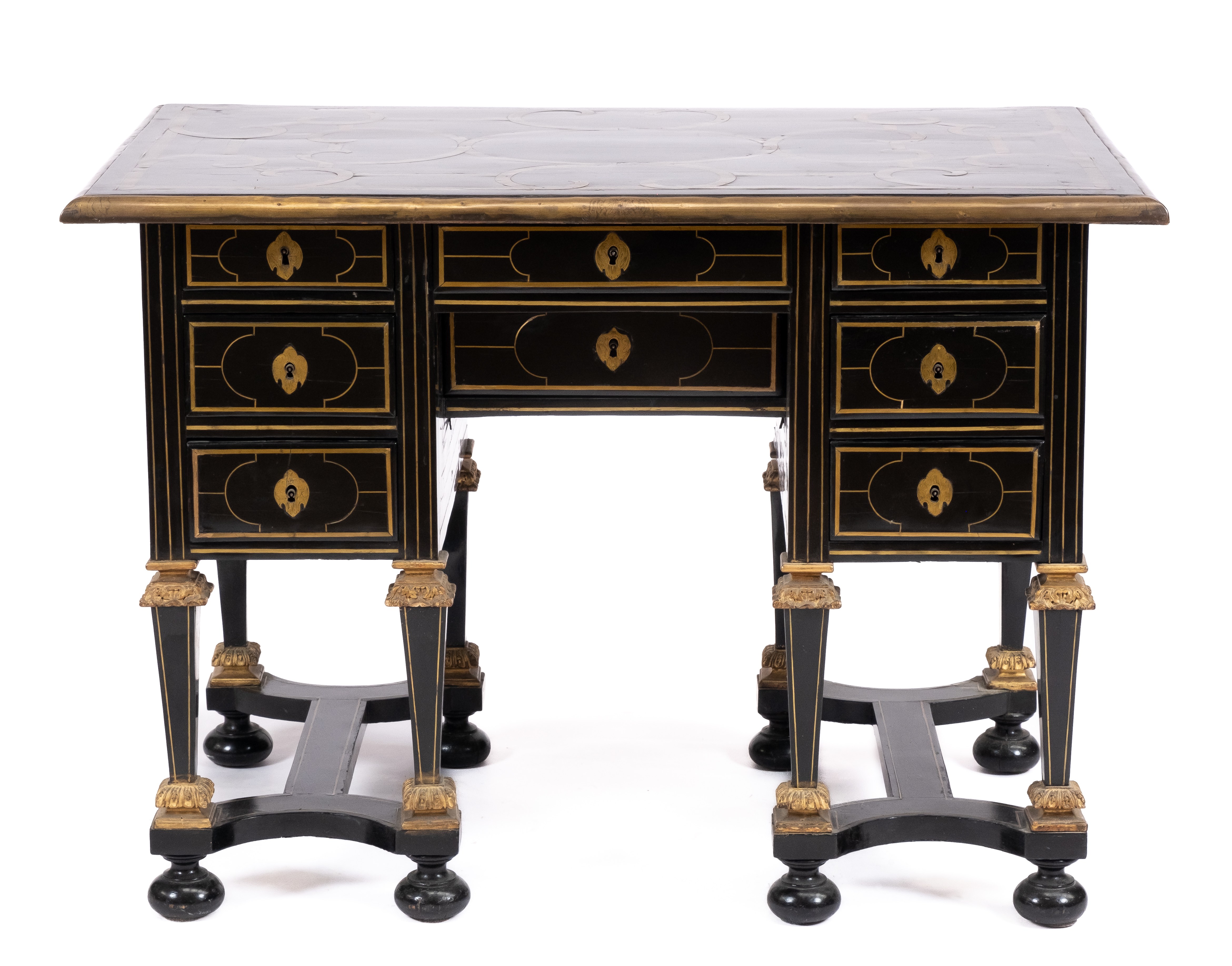 A Louis XIV engraved brass inlaid ebony, ebonised and parcel-gilt bureau Mazarin - Image 2 of 5