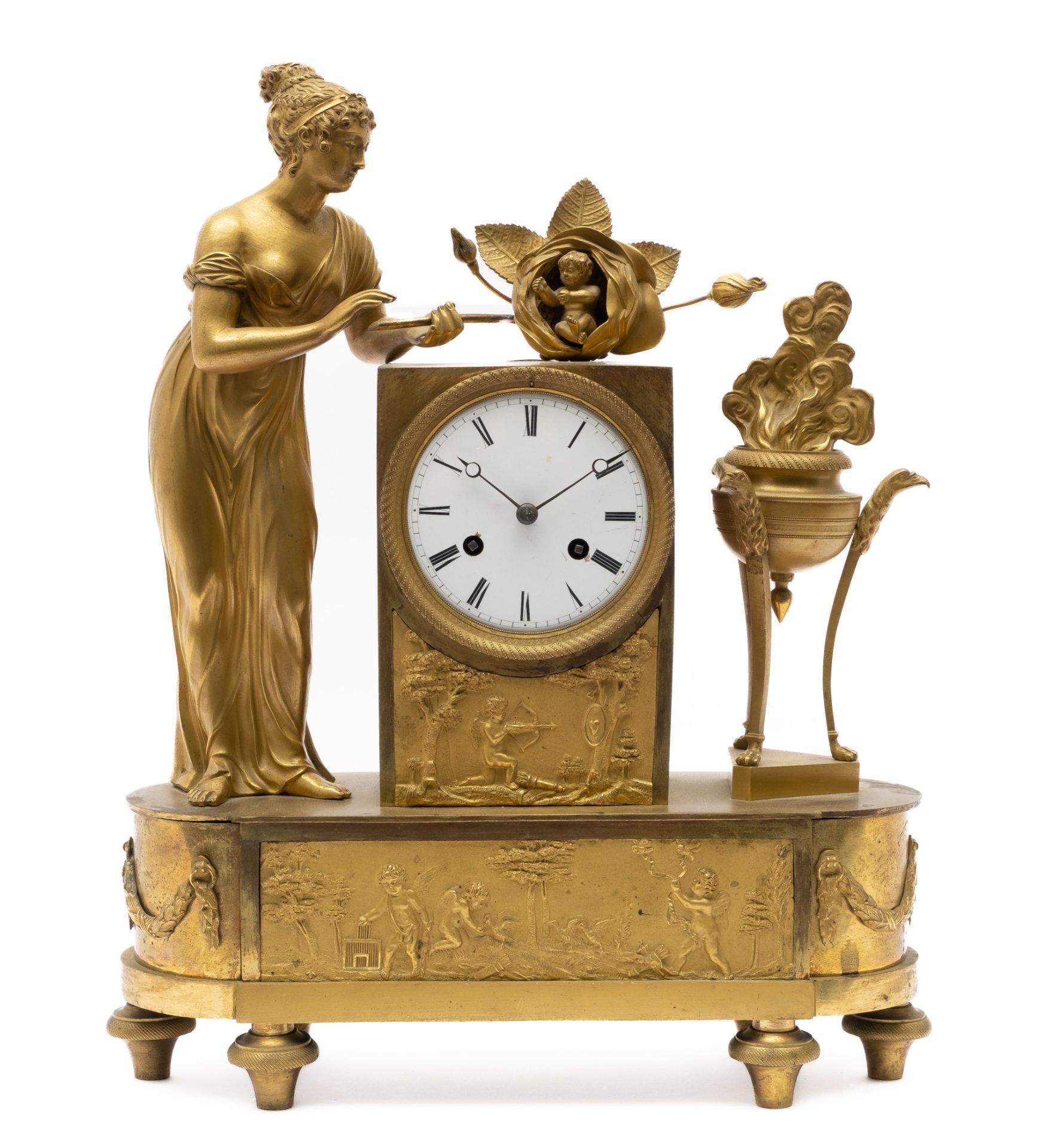 A French ormolu mantel clock 'La naissance du roi'