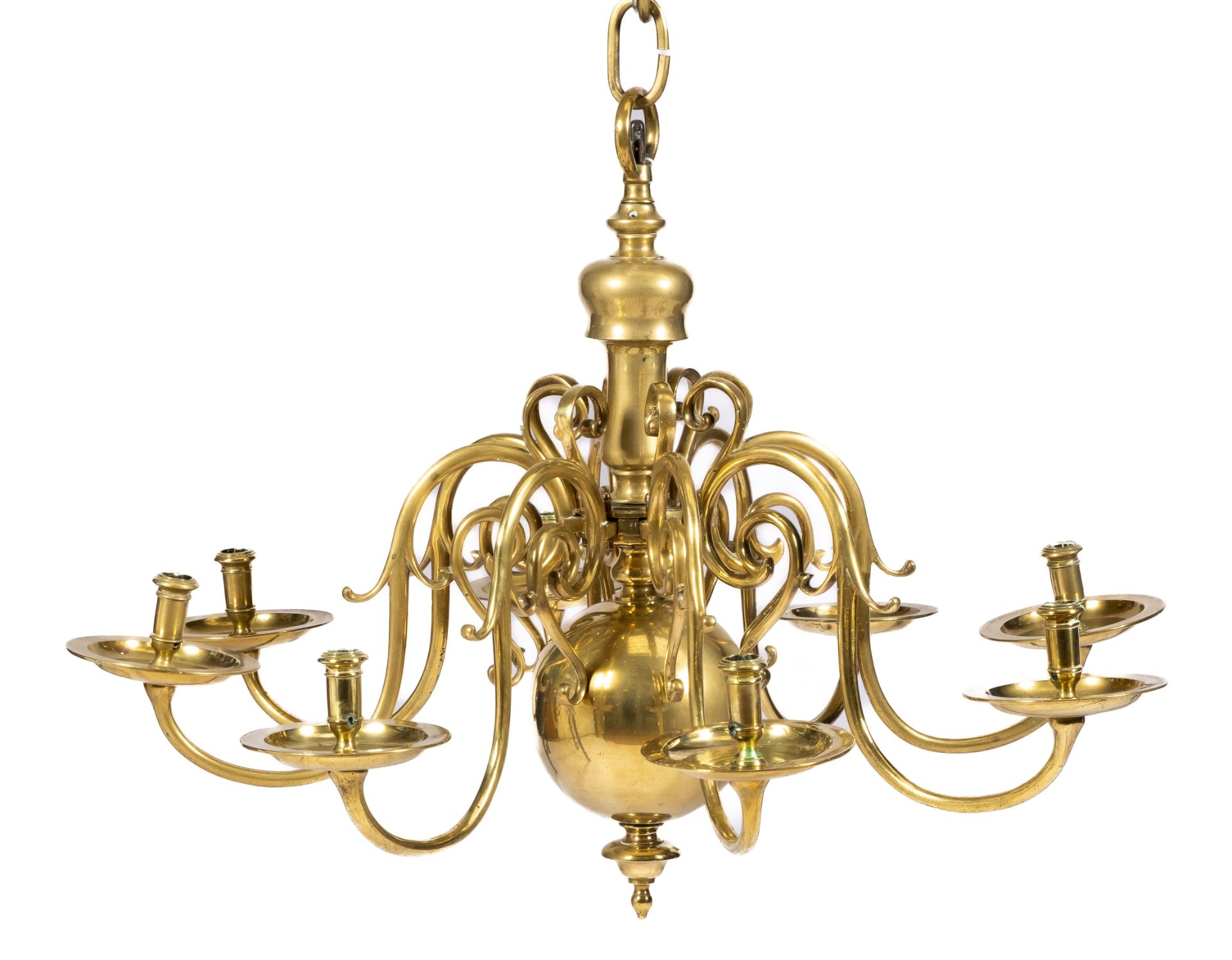 A Dutch brass eight-light chandelier - Bild 2 aus 7