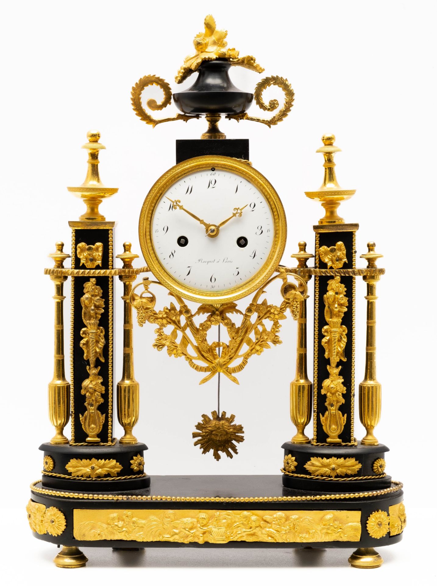 A Louis XVI ormolu and black marble mantel clock 'pendule portique'