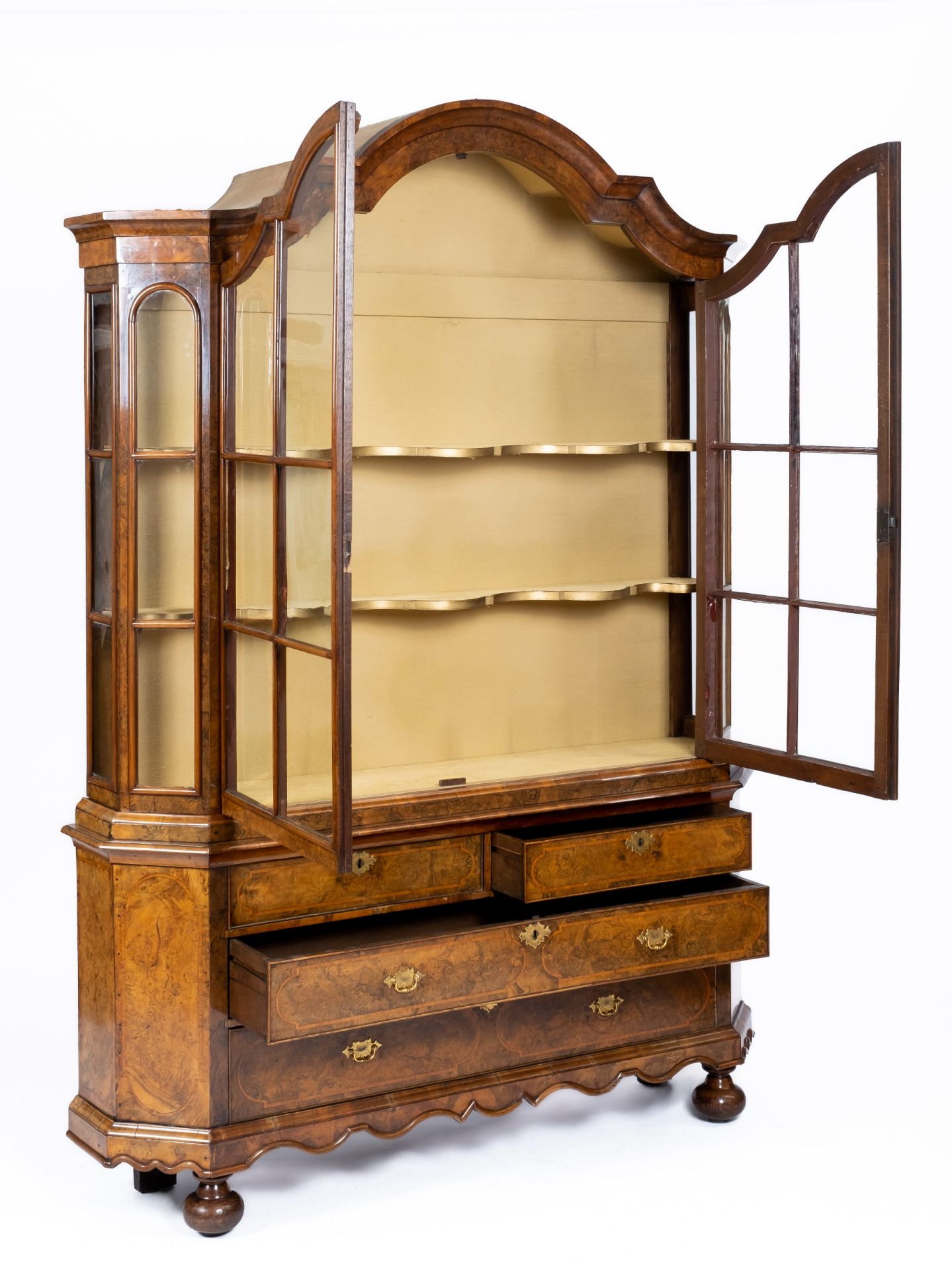 A Dutch brass-mounted figured walnut and elm inlaid display cabinet - Image 3 of 3