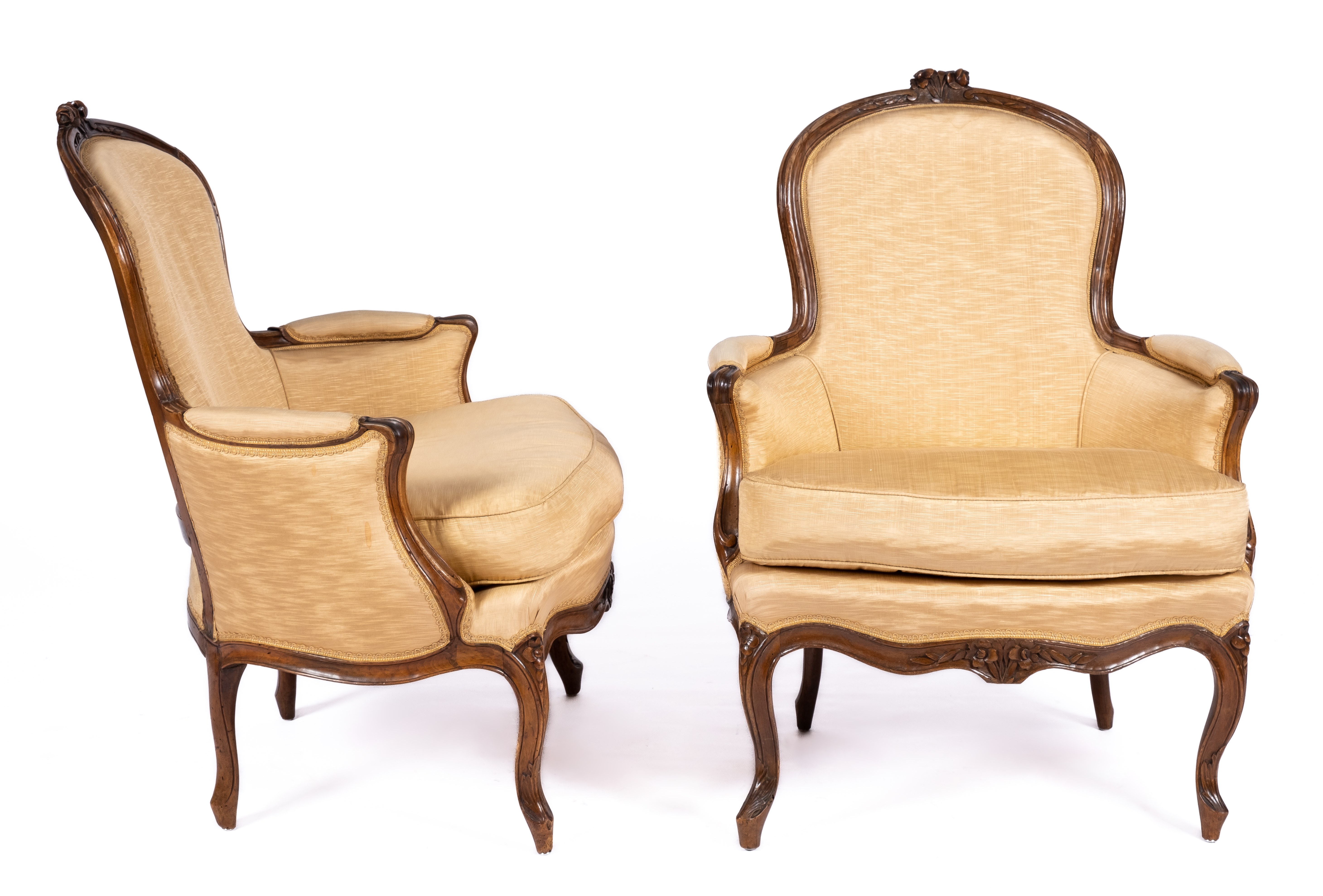 A pair of Louis XV carved walnut bergères - Image 2 of 3