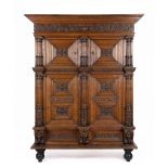 A Dutch carved oak four-door cupboard 'kolommenkast'