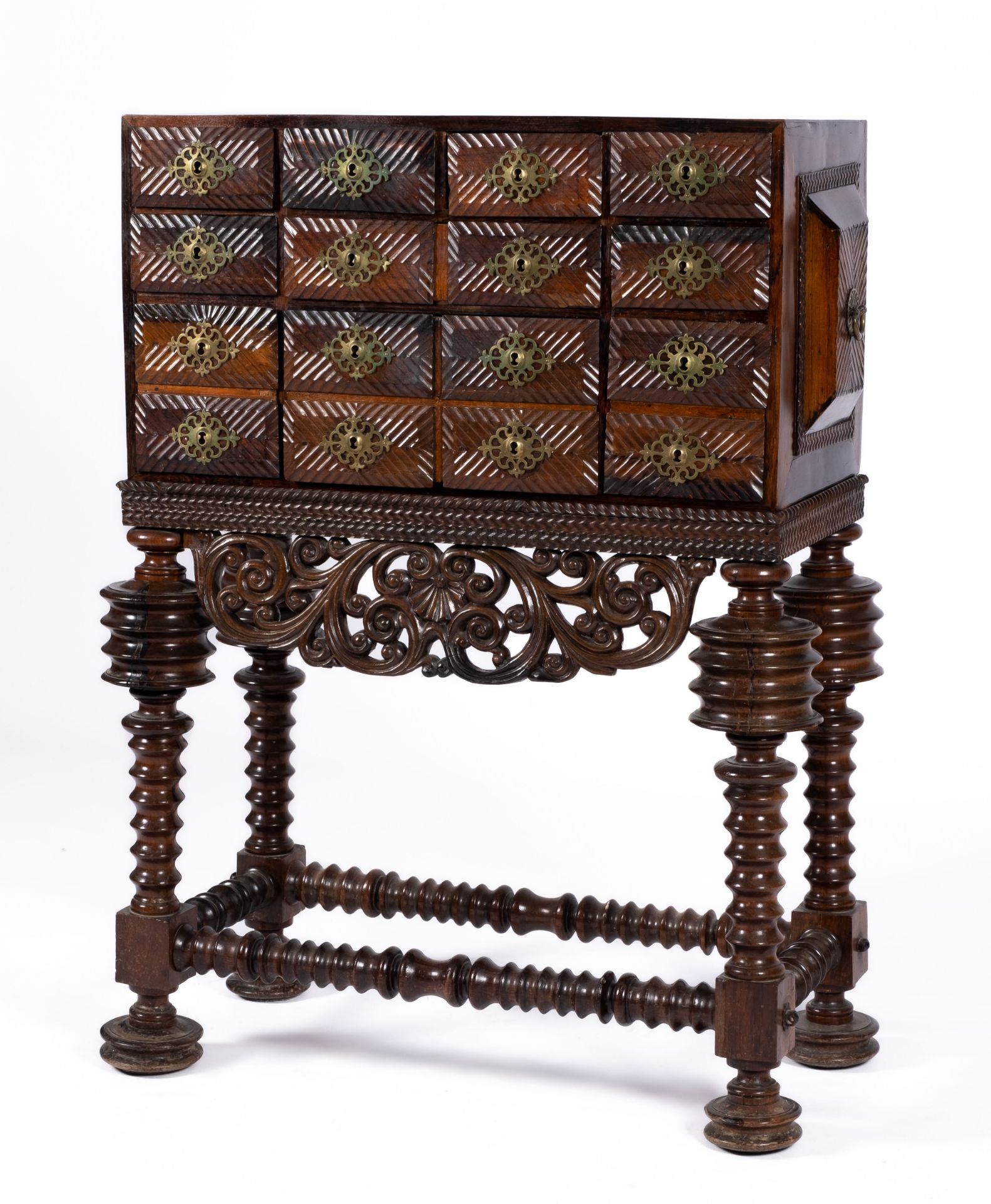 A Portuguese brass-mounted kingwood cabinet on stand 'Contador'