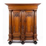 A Frisian carved oak and ebony cupboard 'keeftkast'