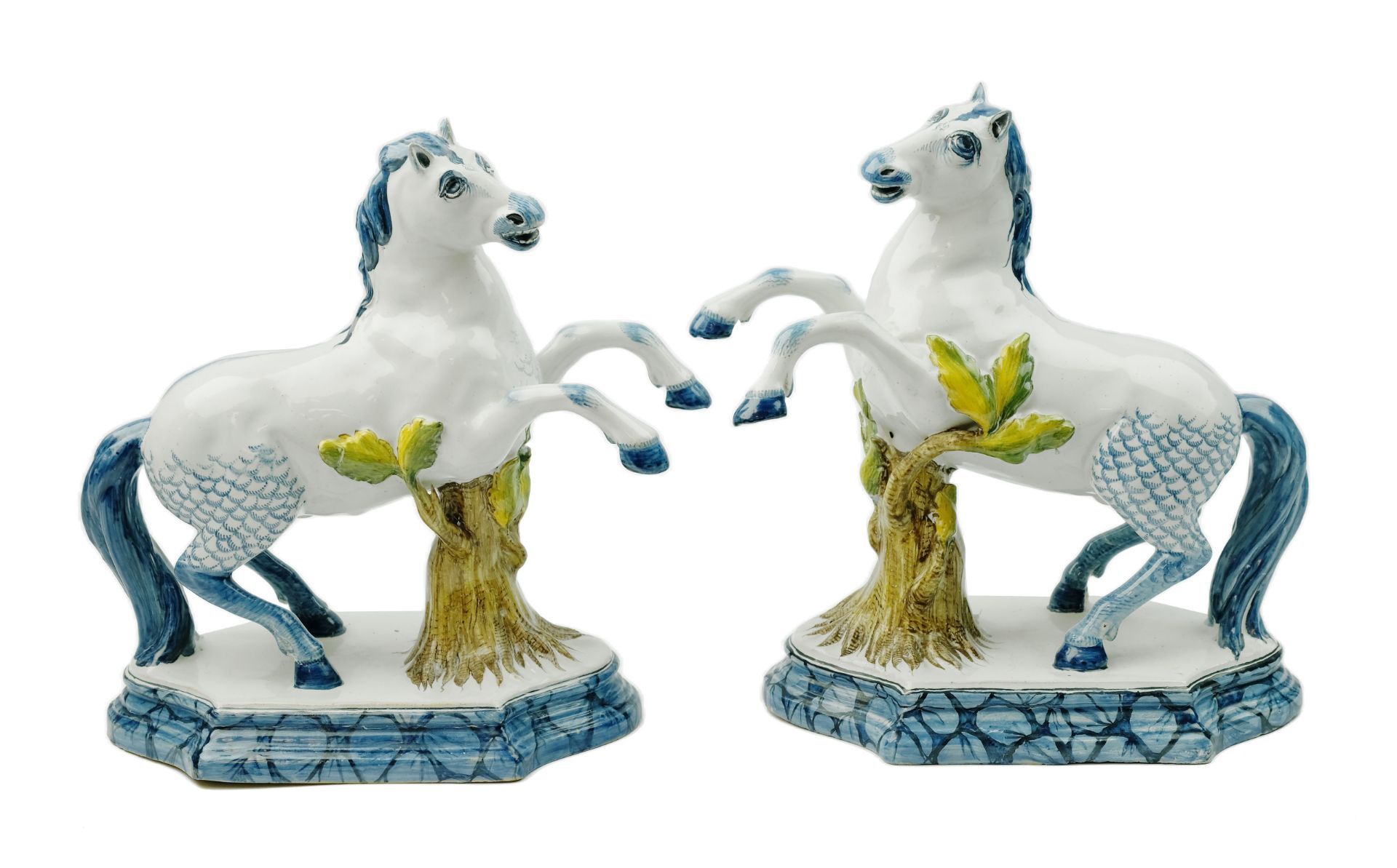 Two Arnhem pottery Delft style prancing horse figures - Image 2 of 9