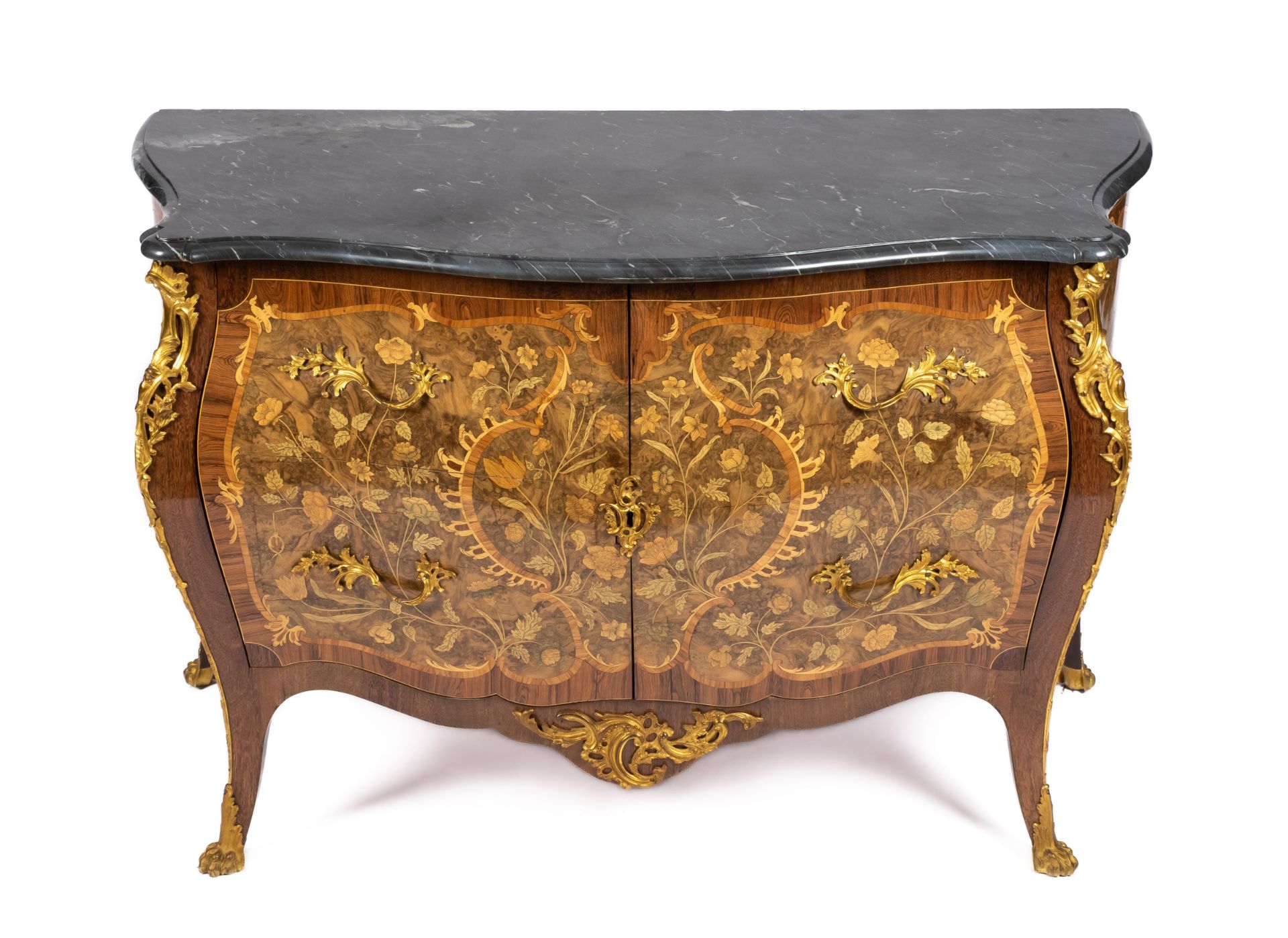 A Dutch ormolu-mounted kingwood, tulipwood, burr-walnut, fruitwood and marquetry commode - Image 3 of 7