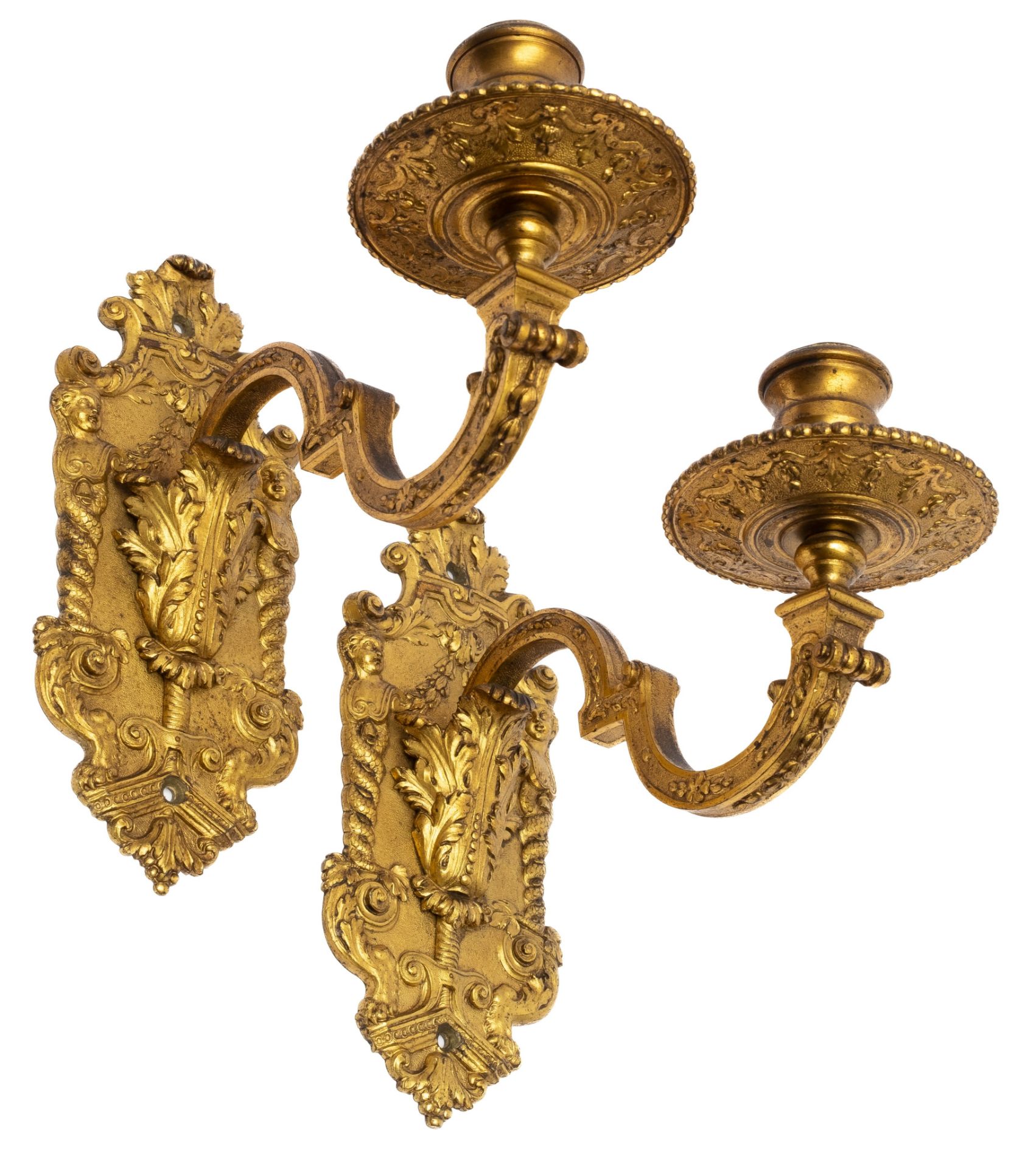 A pair of Régence ormolu single-branch wall lights