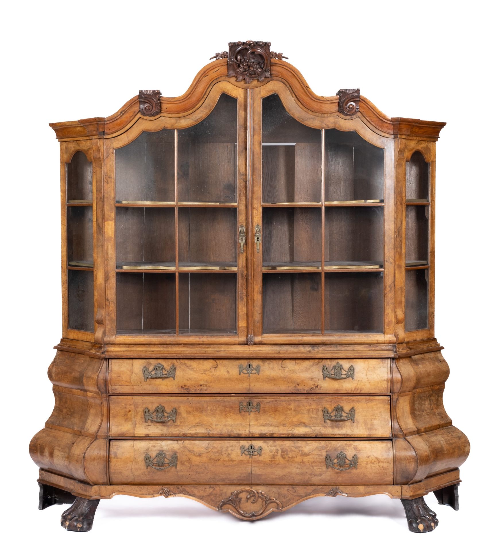 A Dutch ormolu-mounted burr-walnut display cabinet