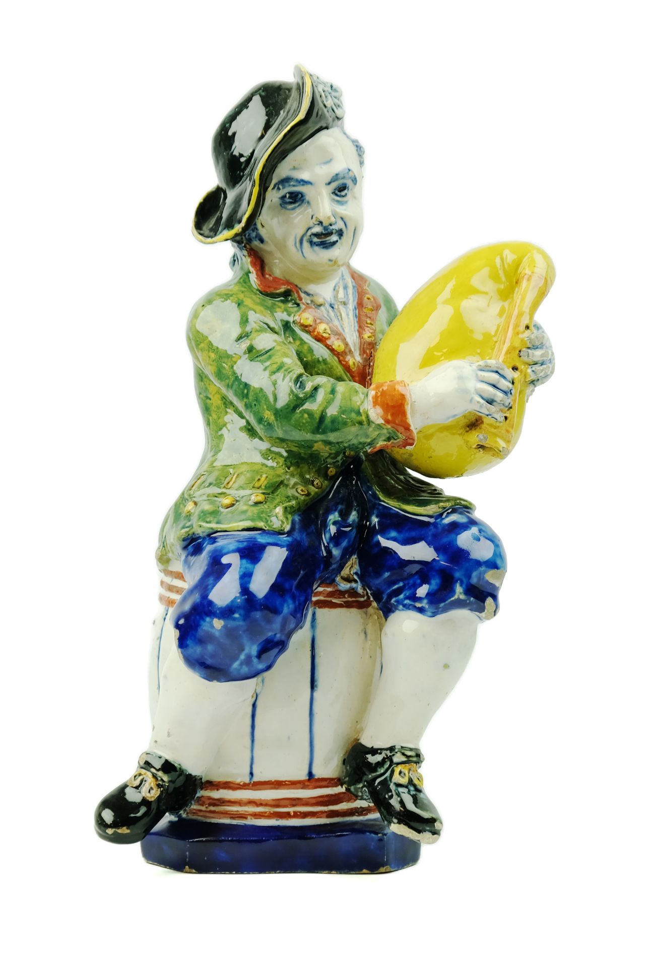 A large Delft polychrome pottery figure of a bagpipe player - Image 7 of 7