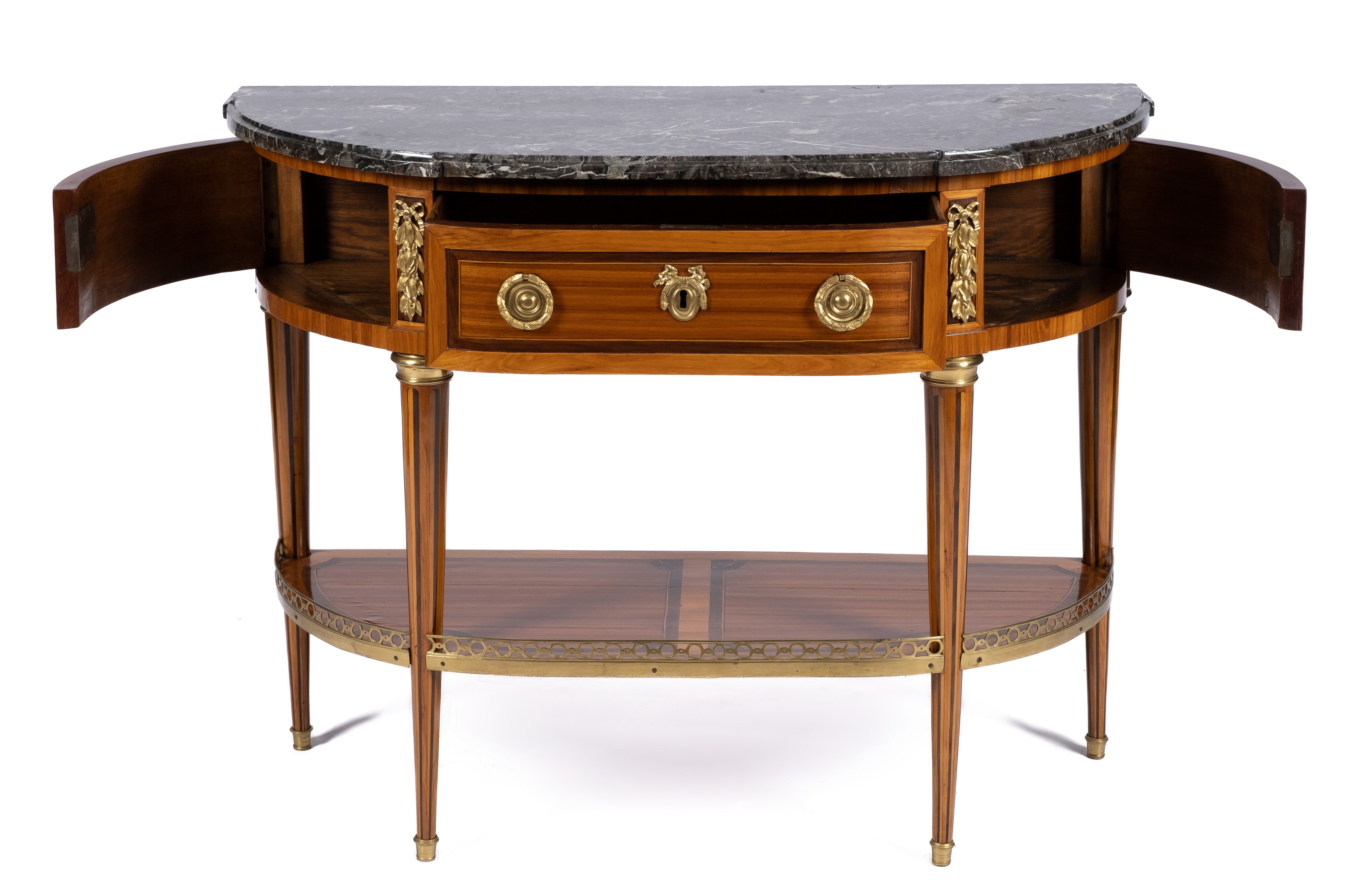 A Louis XVI ormolu-mounted bois-satiné, tulipwood, amaranth and fruitwood console desserte - Image 2 of 5