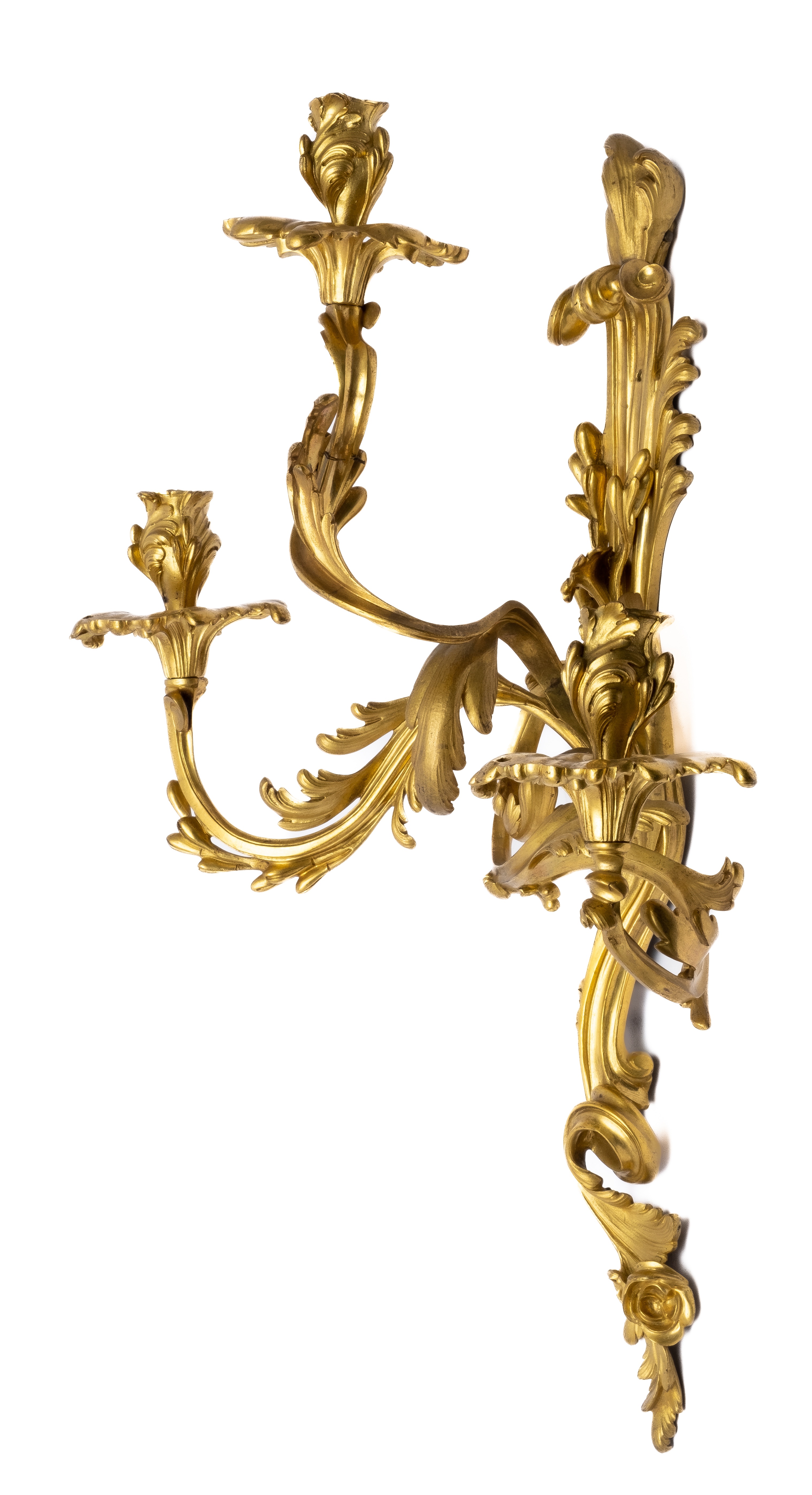 A pair of French ormolu three-light wall appliques - Image 3 of 6