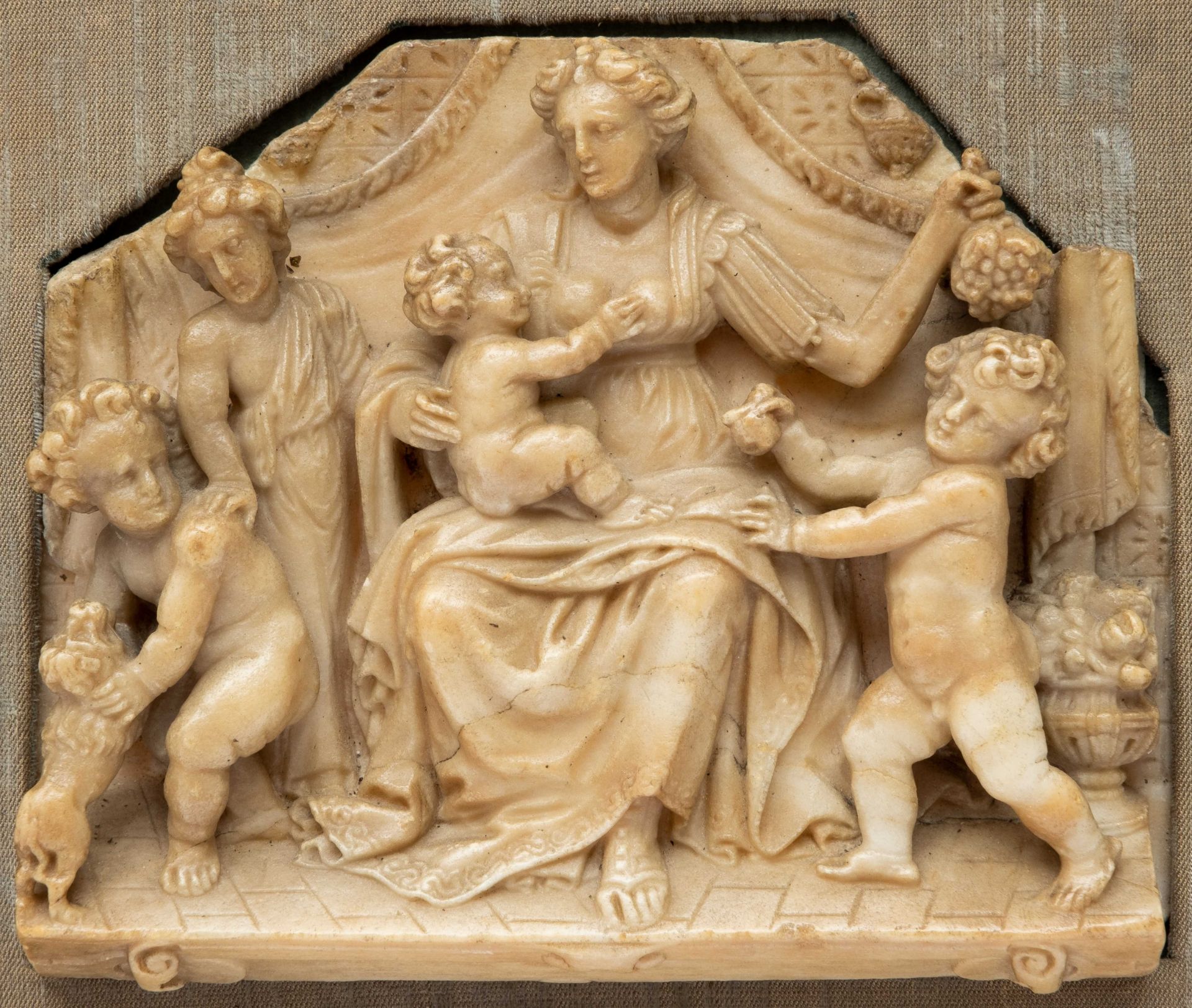 A Mechelen carved alabaster relief representing Charity - Image 2 of 3