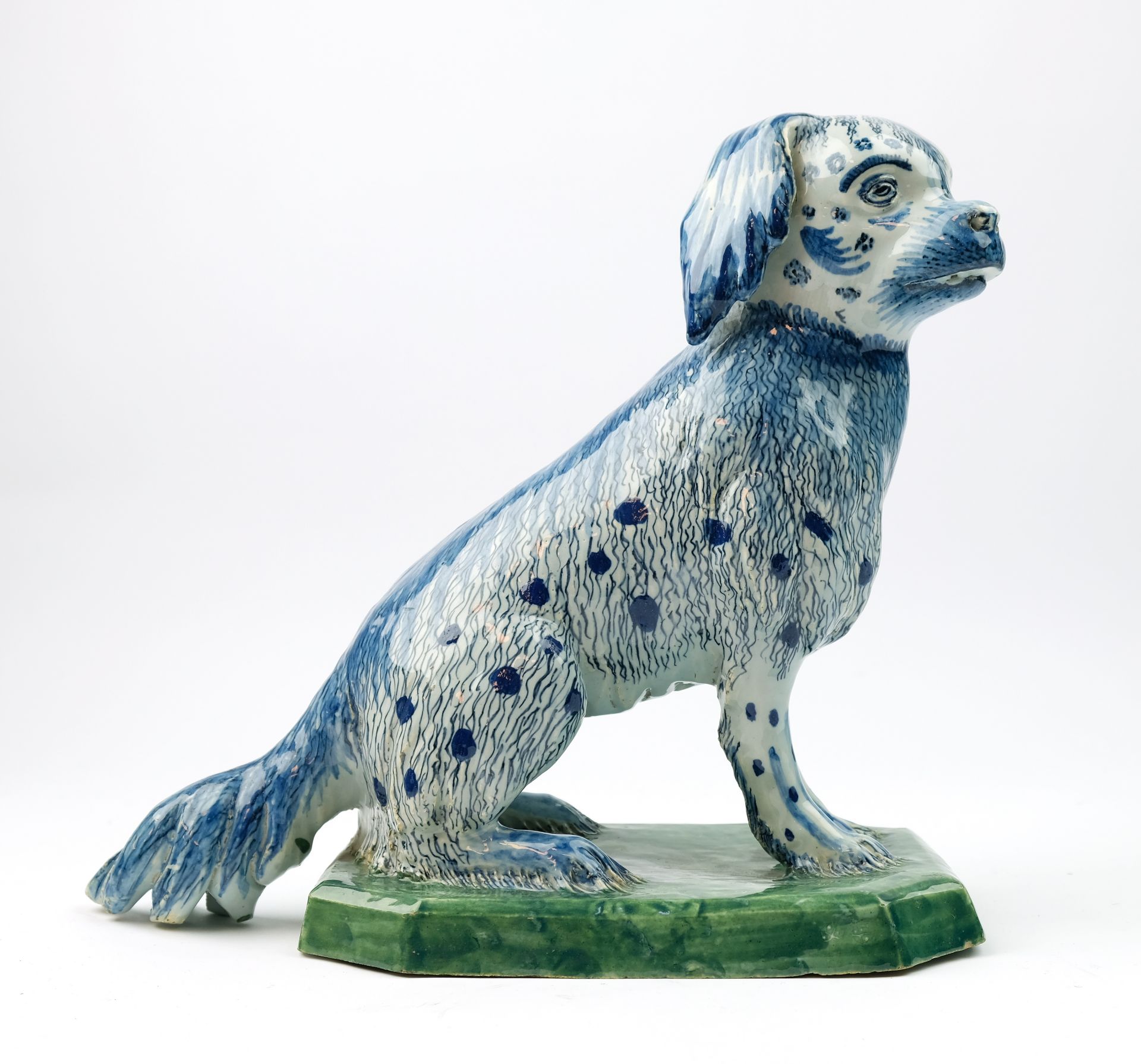 A large Delft pottery figure of a sitting dog - Image 2 of 7