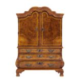 A Dutch burr-walnut and fruitwood miniature cabinet