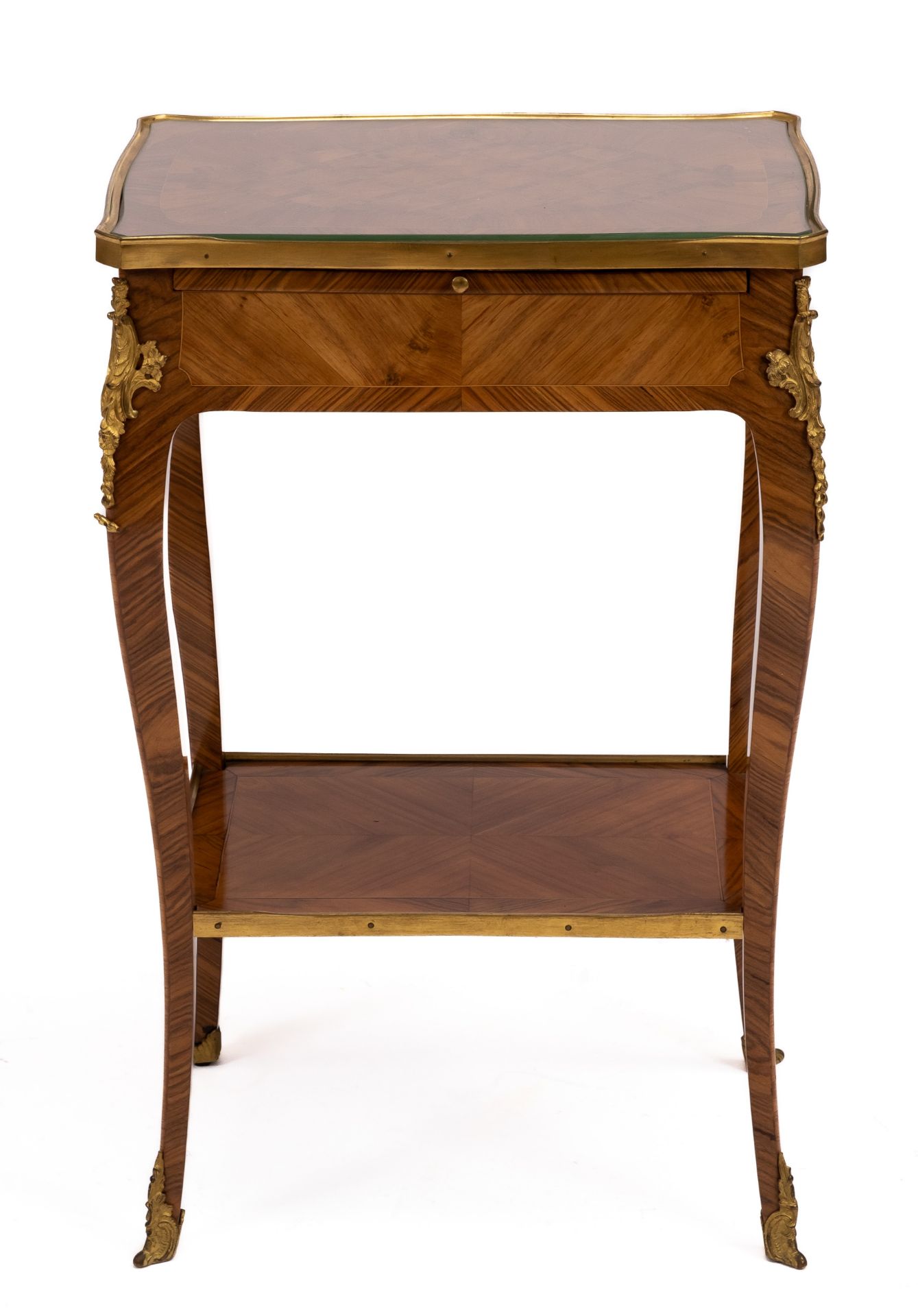 A Louis XV ormolu-mounted tulipwood and kingwood parquetry occasional table