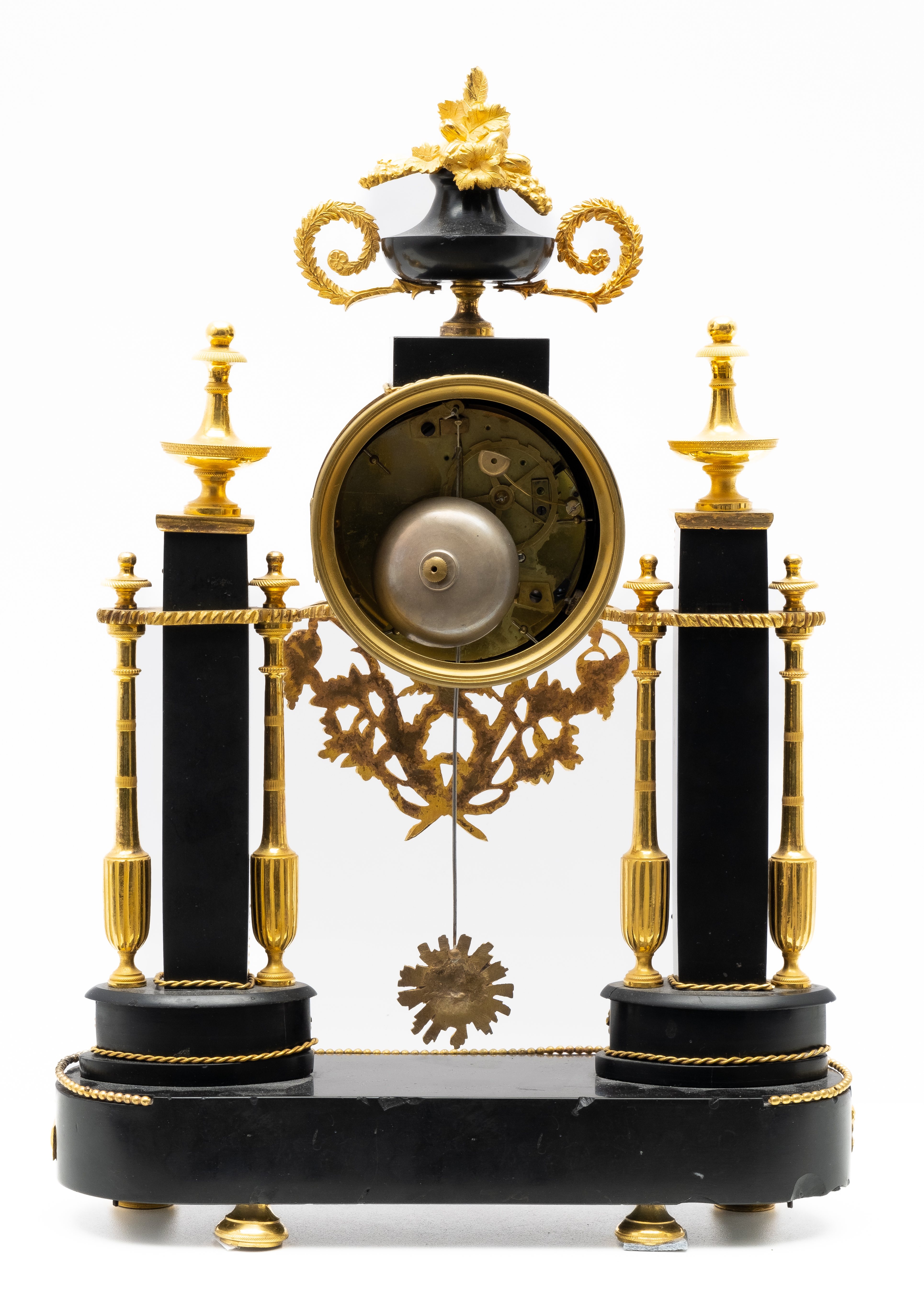 A Louis XVI ormolu and black marble mantel clock 'pendule portique' - Image 4 of 5