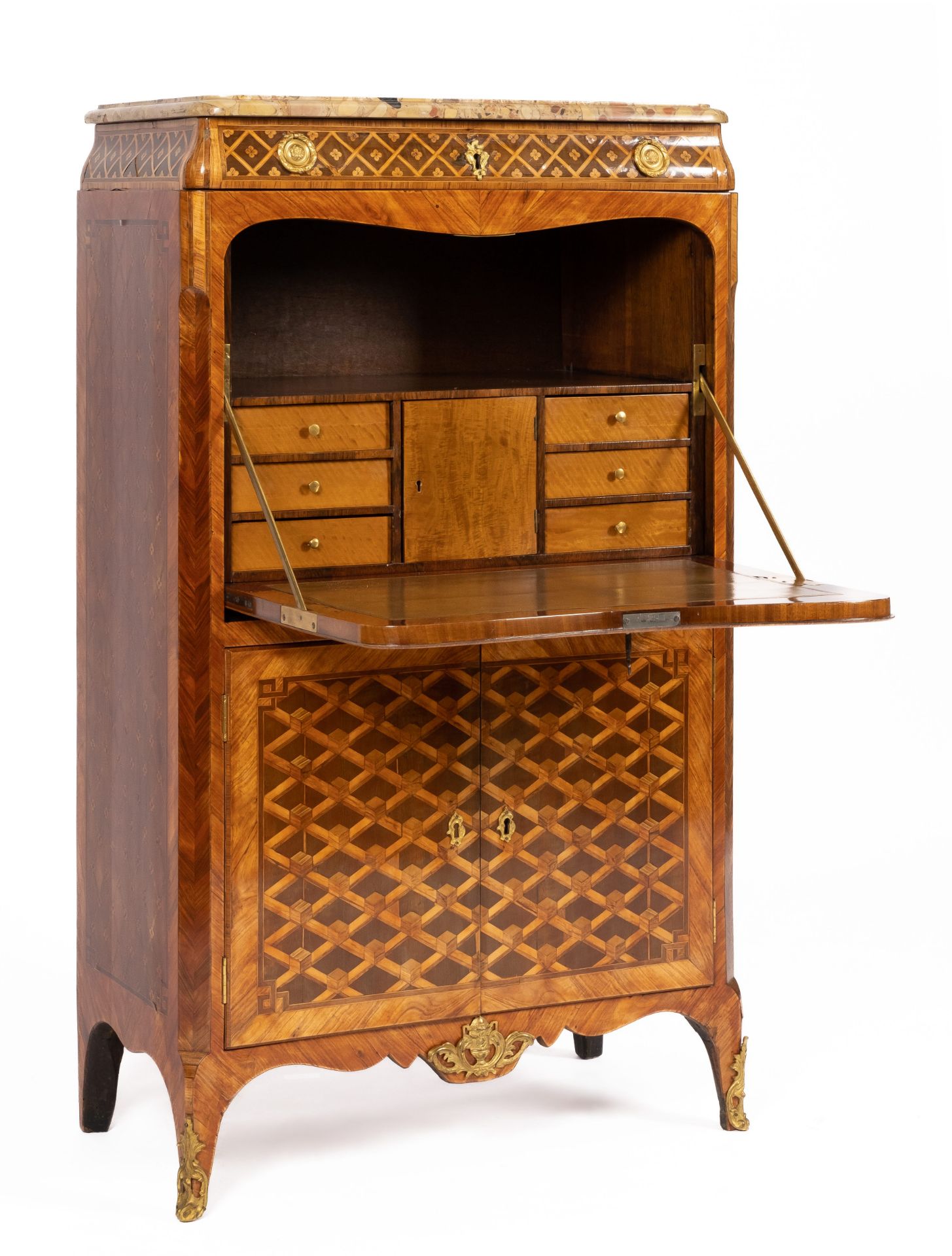 A Dutch ormolu-mounted rosewood, sycamore, satinwood and amaranth parquetry secrétaire à abattant - Image 4 of 4