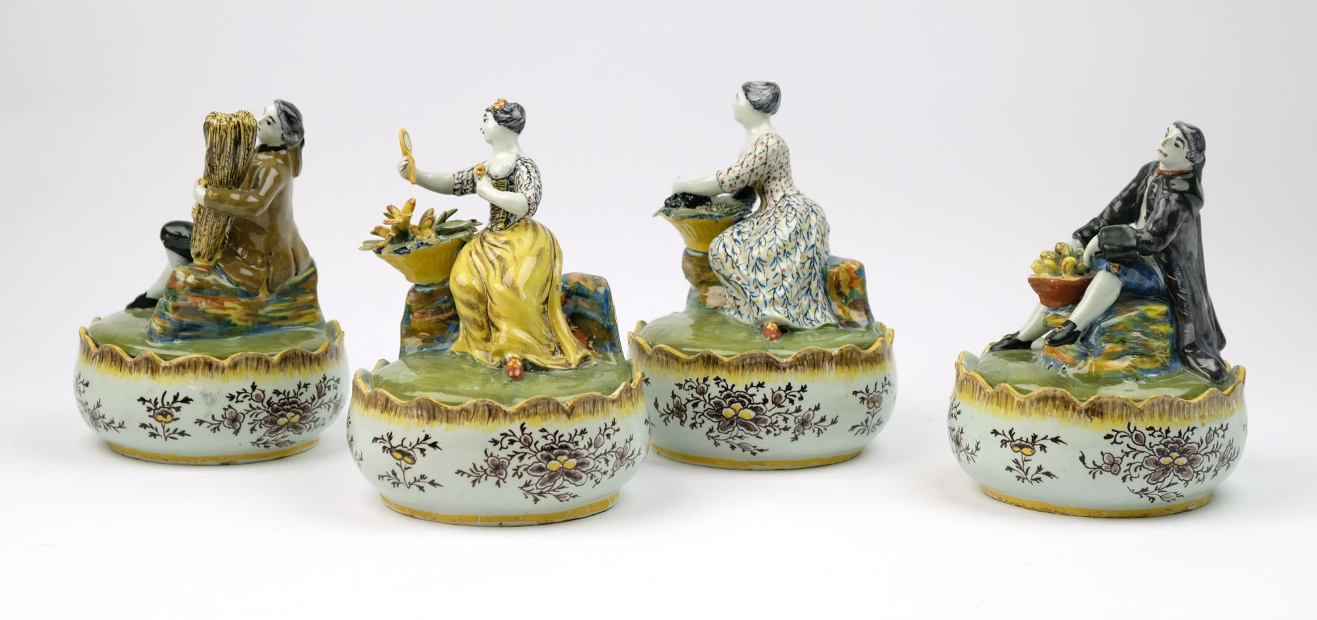 Four Delft polychrome pottery lidded dishes with figures 'The Four Seasons' - Bild 4 aus 9