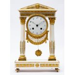 A Directoire ormolu and white marble mantel clock 'pendule portique'