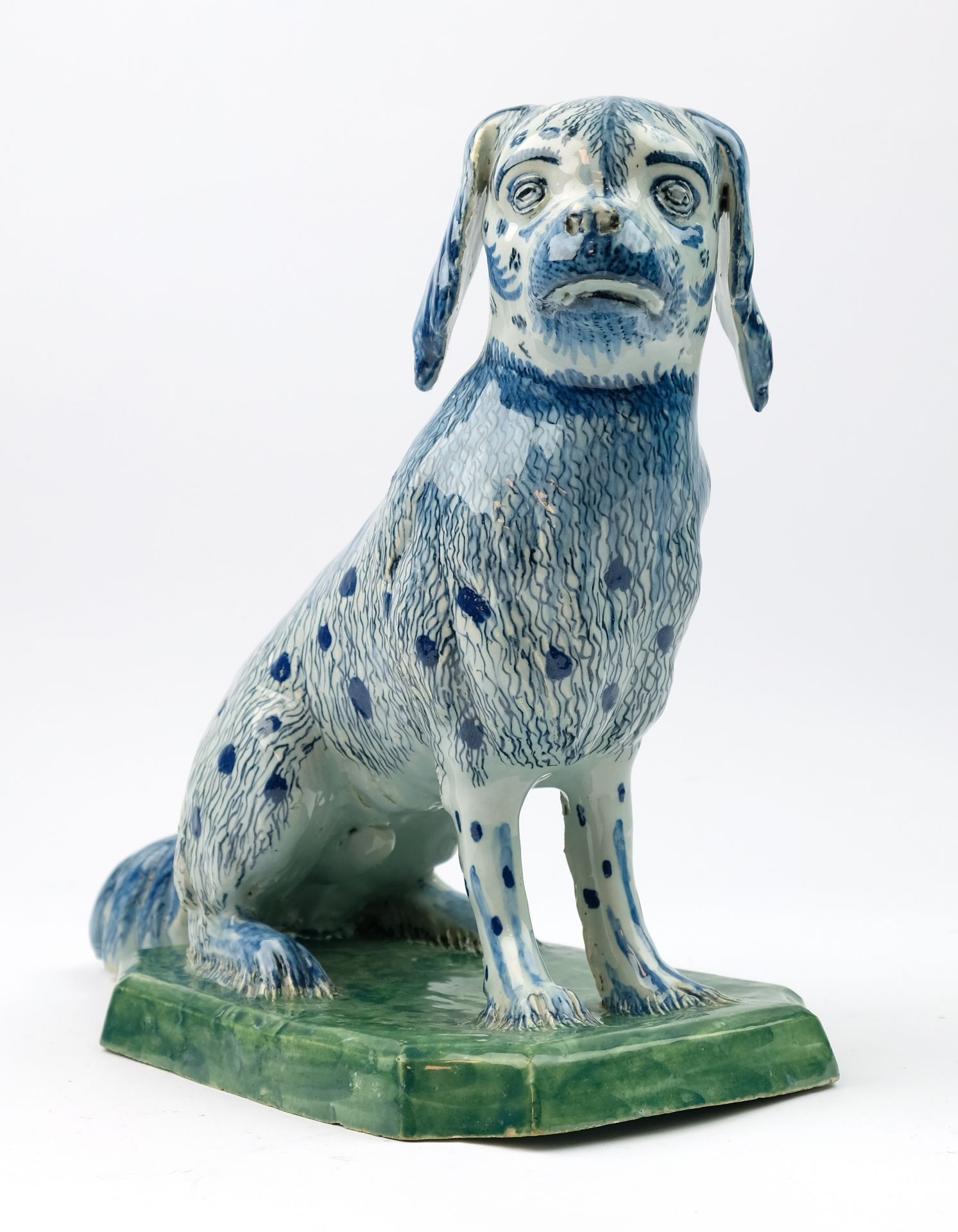 A large Delft pottery figure of a sitting dog - Image 3 of 7