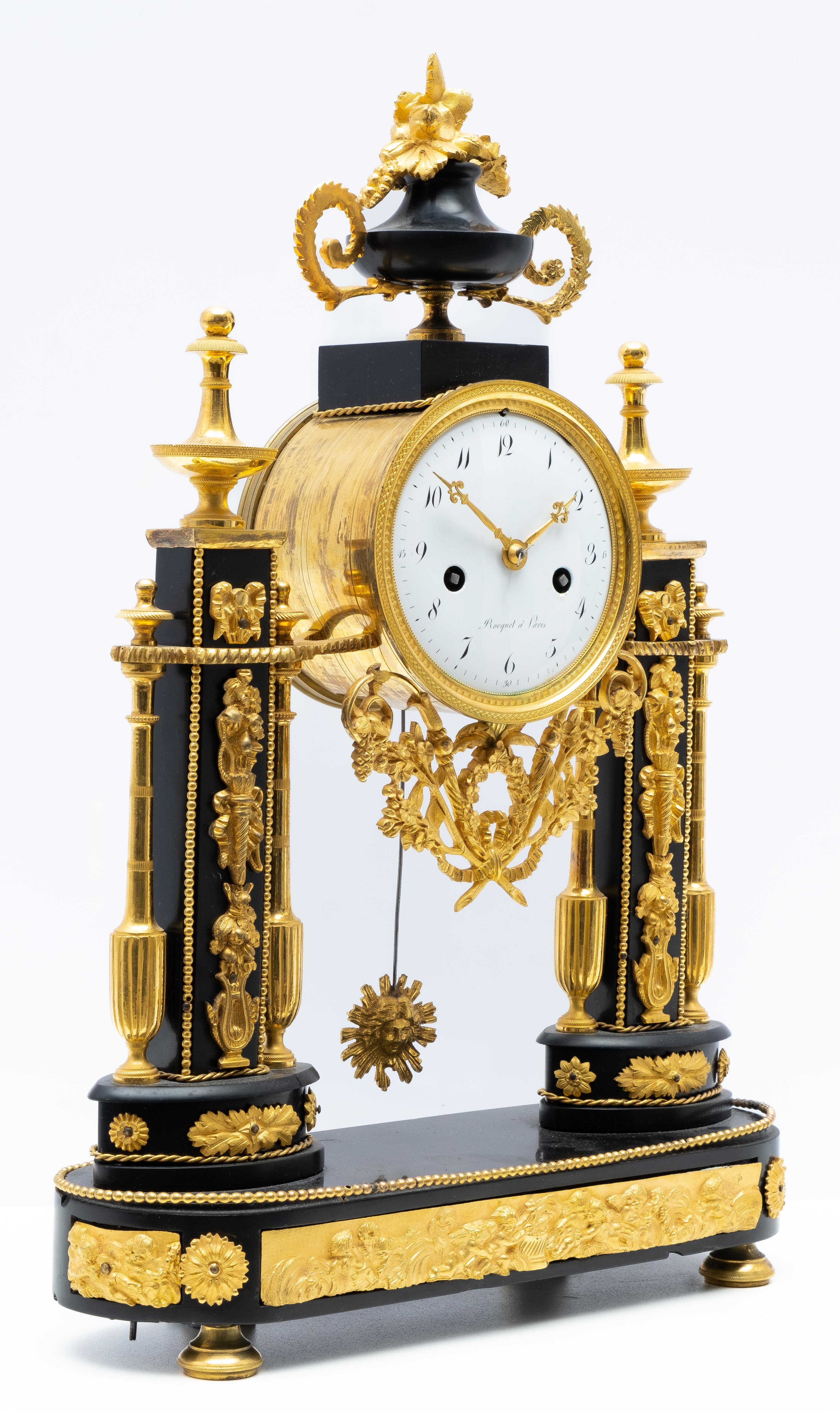 A Louis XVI ormolu and black marble mantel clock 'pendule portique' - Image 2 of 5