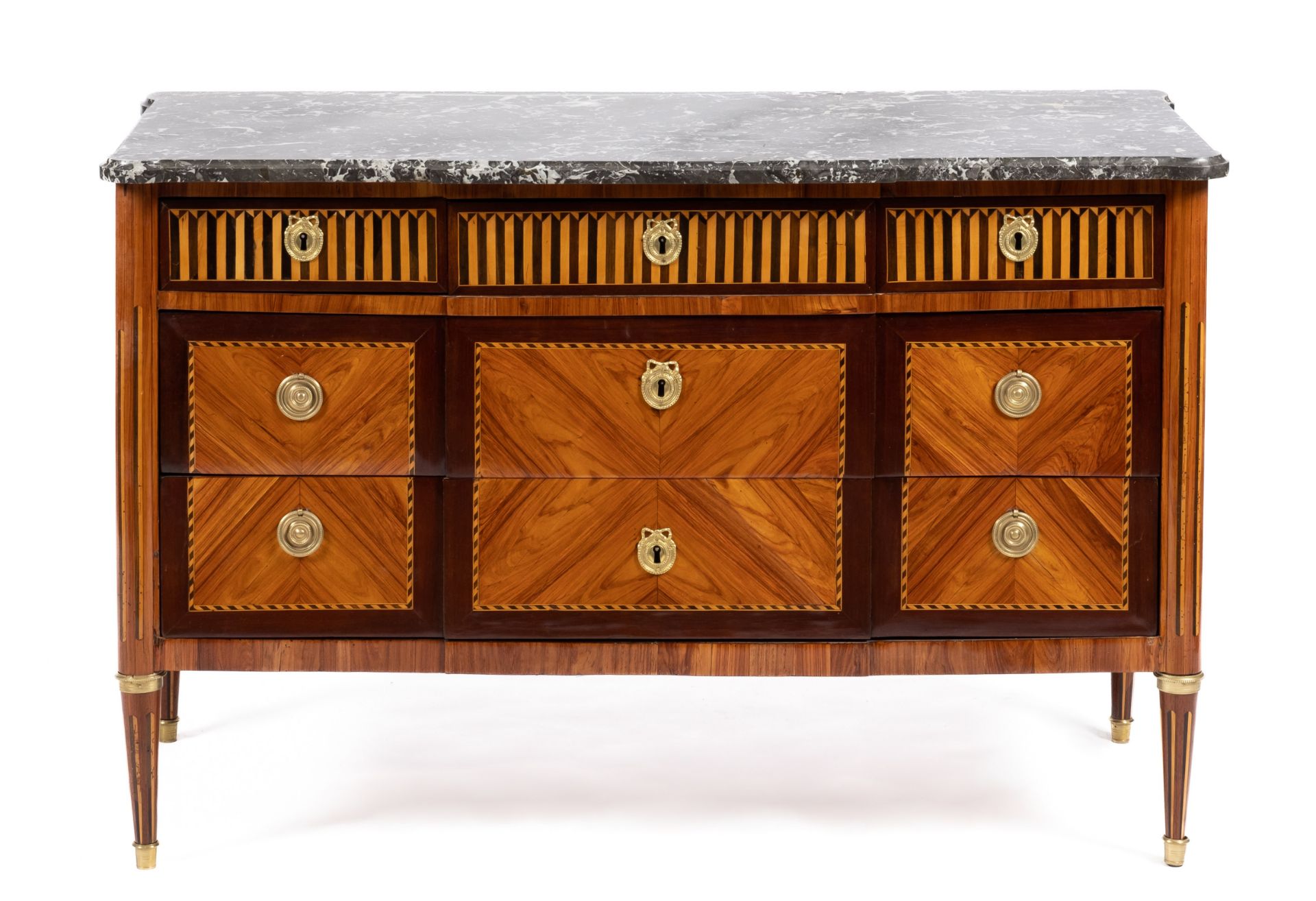 A Louis XVI ormolu-mounted tulipwood, amaranth and fruitwood marquetry commode - Image 2 of 4