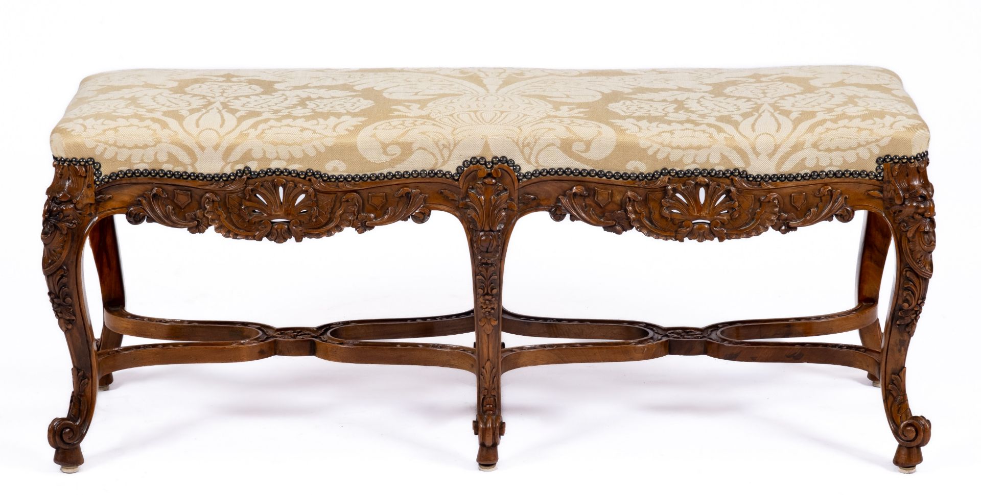 A French carved walnut banquette - Image 2 of 4