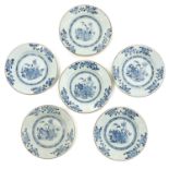 A Series of 6 Small Blue and White Plates