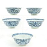 A Series of 5 Blue and White Bowls