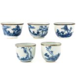 A Series of 5 Blue and White Cups