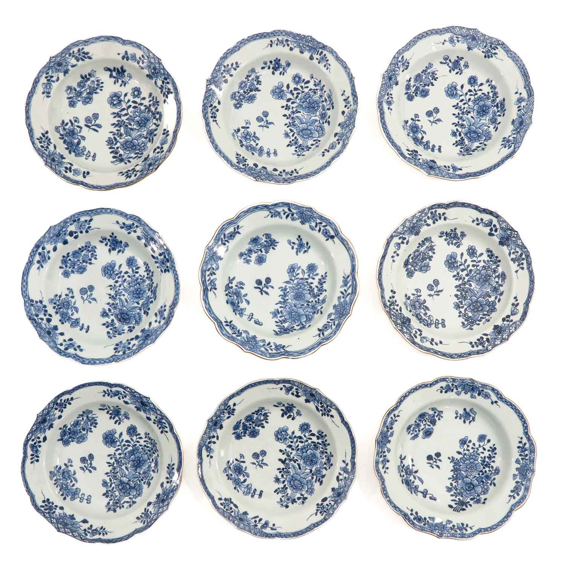 A Series of 9 Blue and White Plates