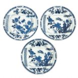 A Series of 3 Blue and White Scroll Plates