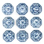 A Series of 9 Blue and White Saucers