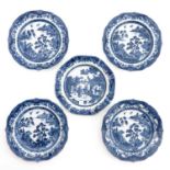 A Series of 5 Blue and White Plates