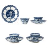A Series of 4 Blue and White Cups and Saucers